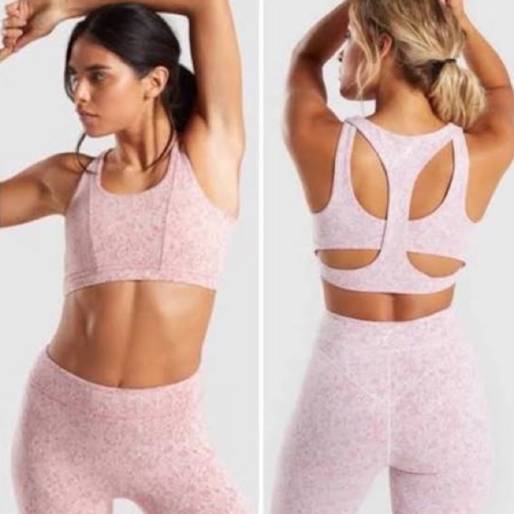 Gymshark Fleur Texture Sports Bra Pink Marl